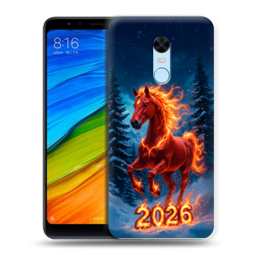 Силиконовый противоударный чехол на Xiaomi RedMi 5 Plus с принтом Новый год коня Силиконовый противоударный чехол на Xiaomi RedMi 5 Plus с принтом Новый год коня