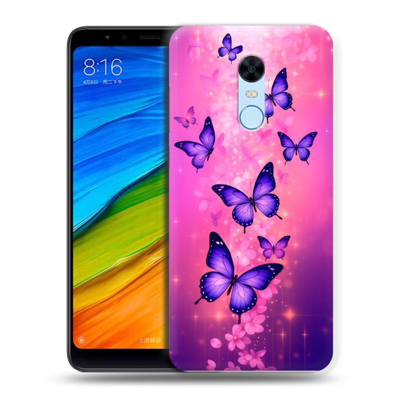 Силиконовый противоударный чехол на Xiaomi RedMi 5 Plus с принтом Бабочки Силиконовый противоударный чехол на Xiaomi RedMi 5 Plus с принтом Бабочки