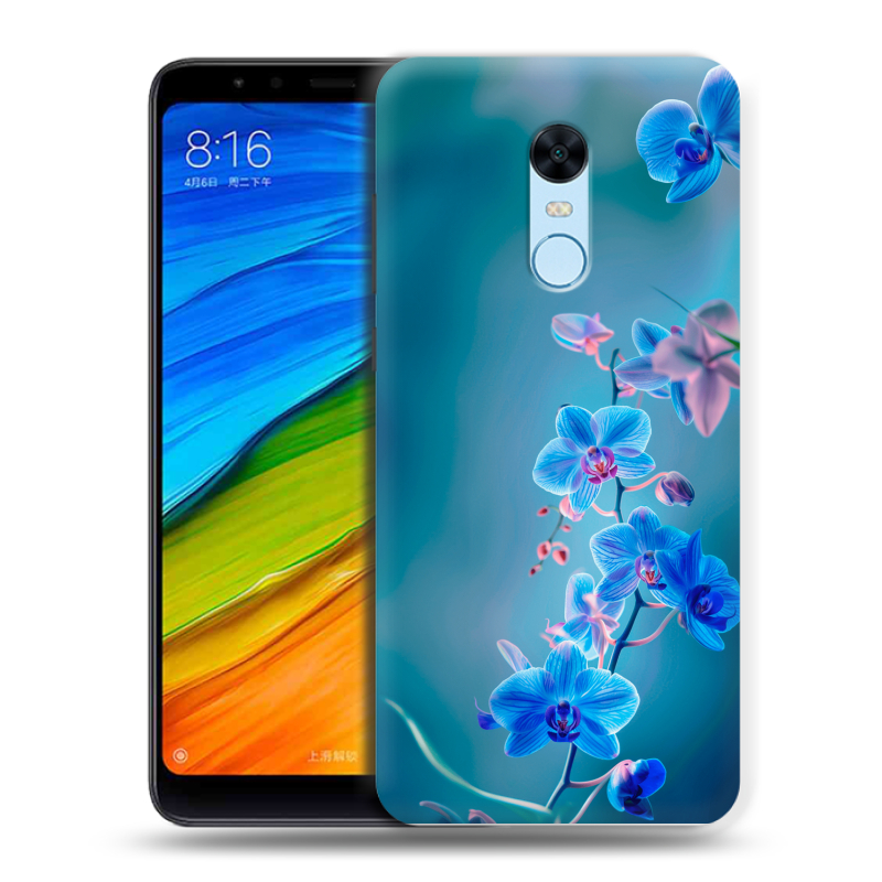 Силиконовый противоударный чехол на Xiaomi RedMi 5 Plus с принтом Голубые цветы Силиконовый противоударный чехол на Xiaomi RedMi 5 Plus с принтом Голубые цветы