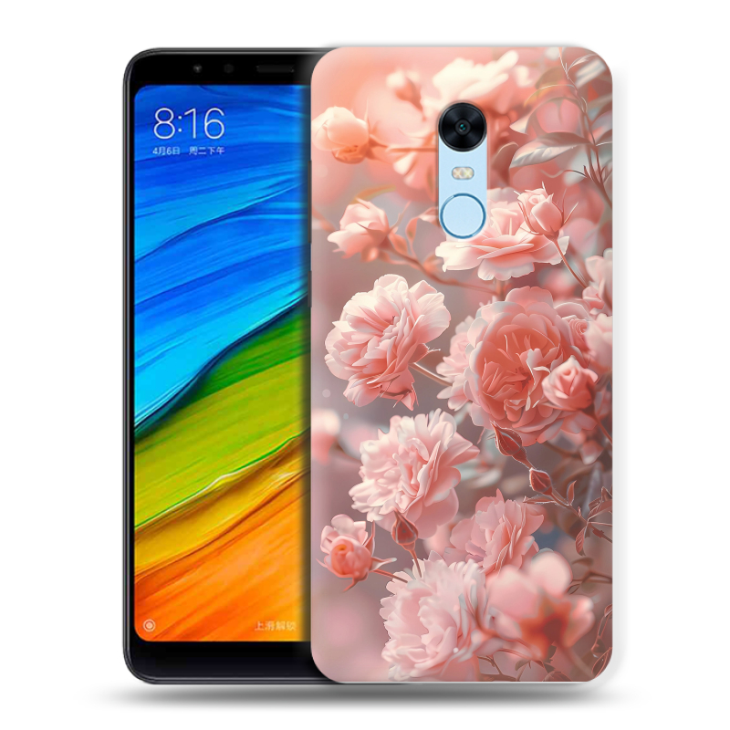 Силиконовый противоударный чехол на Xiaomi RedMi 5 Plus с принтом Розовые розы Силиконовый противоударный чехол на Xiaomi RedMi 5 Plus с принтом Розовые розы