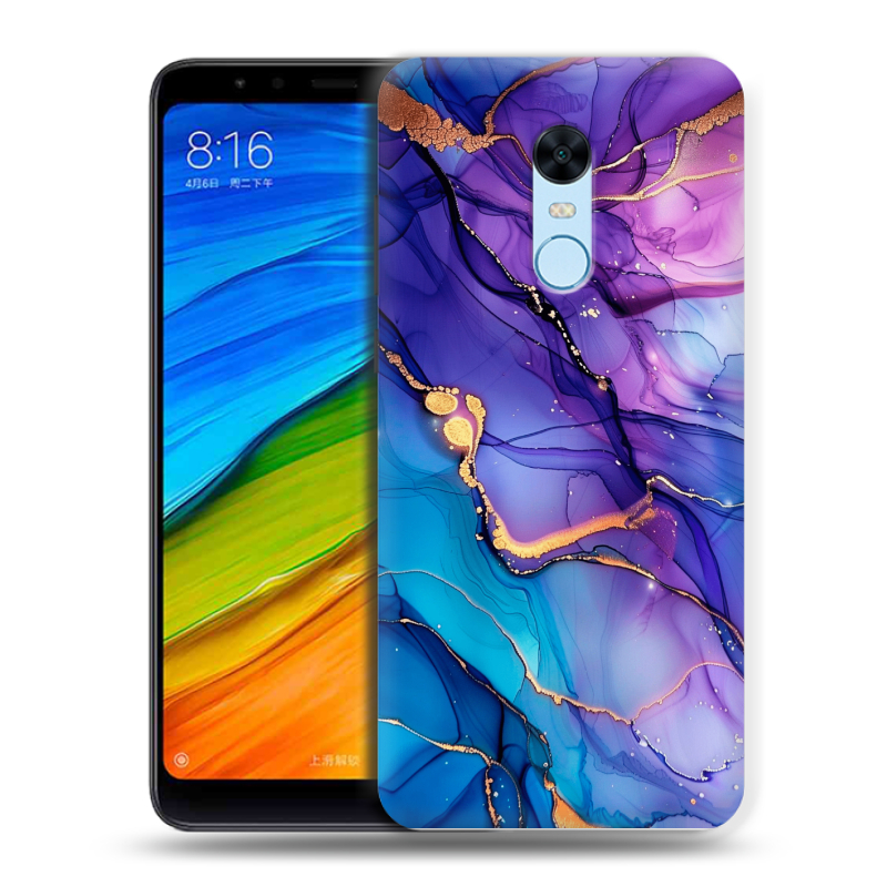 Пластиковый чехол на Xiaomi RedMi 5 Plus с принтом синий мрамор Пластиковый чехол на Xiaomi RedMi 5 Plus с принтом синий мрамор