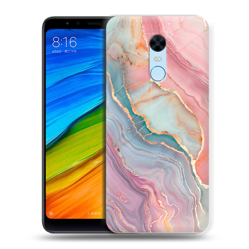 Силиконовый противоударный чехол на Xiaomi RedMi 5 Plus с принтом розовый мрамор Силиконовый противоударный чехол на Xiaomi RedMi 5 Plus с принтом розовый мрамор
