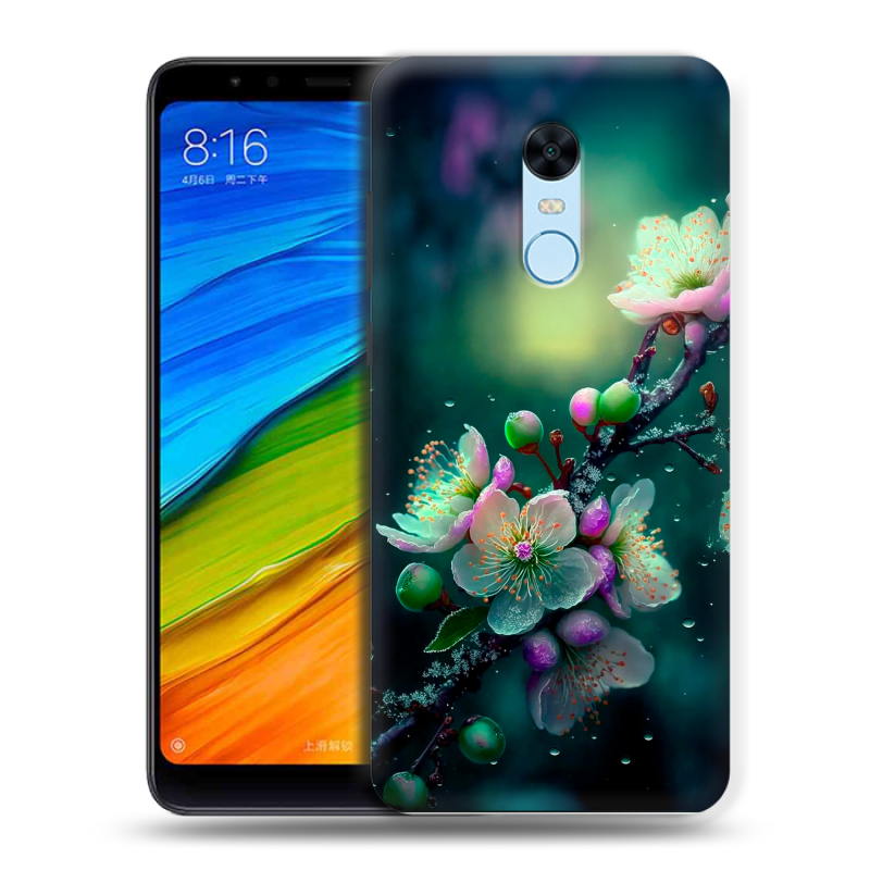 Силиконовый противоударный чехол на Xiaomi RedMi 5 Plus с принтом Цветы и мрамор Силиконовый противоударный чехол на Xiaomi RedMi 5 Plus с принтом Цветы и мрамор