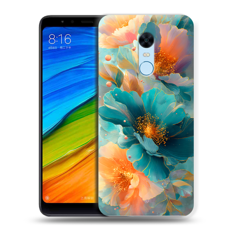 Силиконовый противоударный чехол на Xiaomi RedMi 5 Plus с принтом Цветы Силиконовый противоударный чехол на Xiaomi RedMi 5 Plus с принтом Цветы