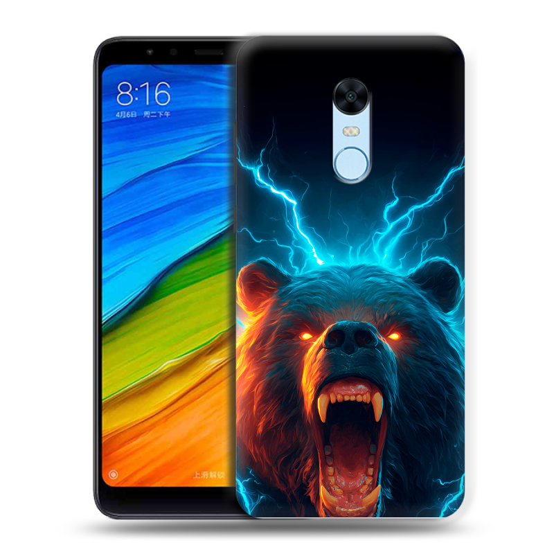 Силиконовый противоударный чехол на Xiaomi RedMi 5 Plus с принтом Медведь Силиконовый противоударный чехол на Xiaomi RedMi 5 Plus с принтом Медведь