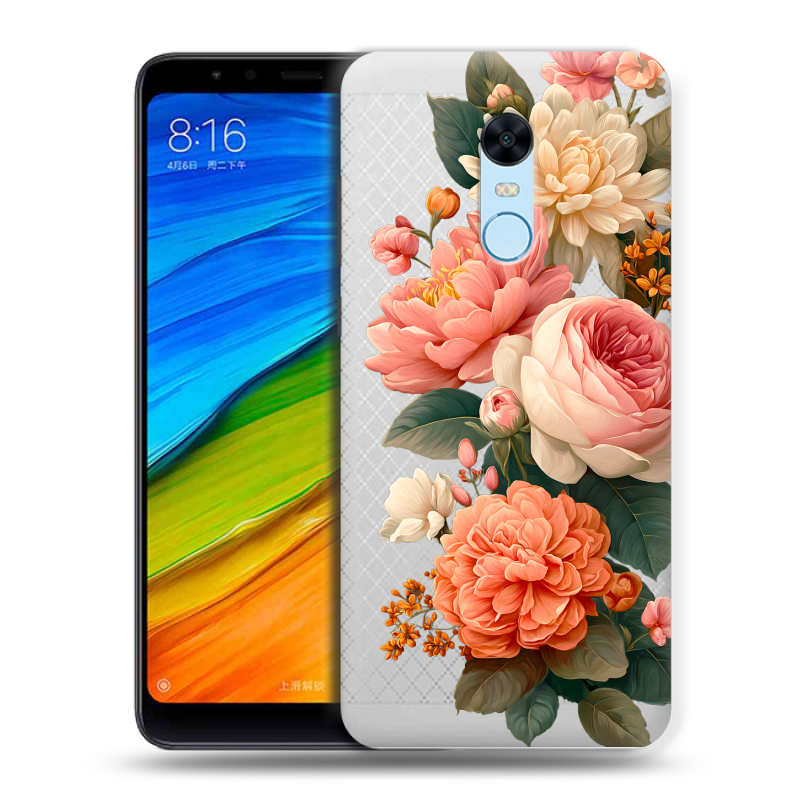 Силиконовый противоударный чехол на Xiaomi RedMi 5 Plus с принтом цветы Силиконовый противоударный чехол на Xiaomi RedMi 5 Plus с принтом цветы