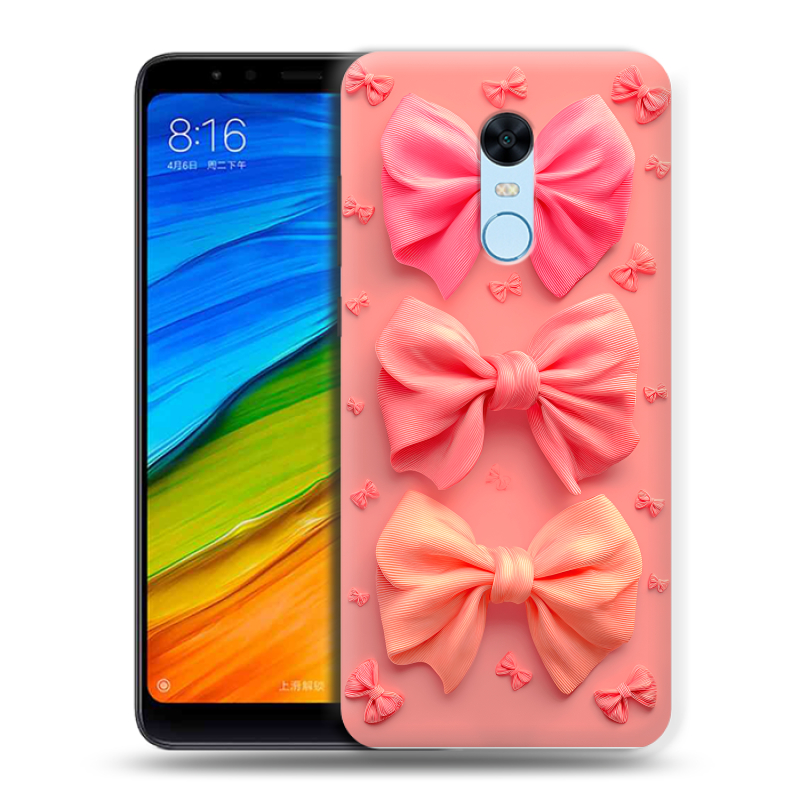 Силиконовый противоударный чехол на Xiaomi RedMi 5 Plus с принтом Розовые бантики Силиконовый противоударный чехол на Xiaomi RedMi 5 Plus с принтом Розовые бантики