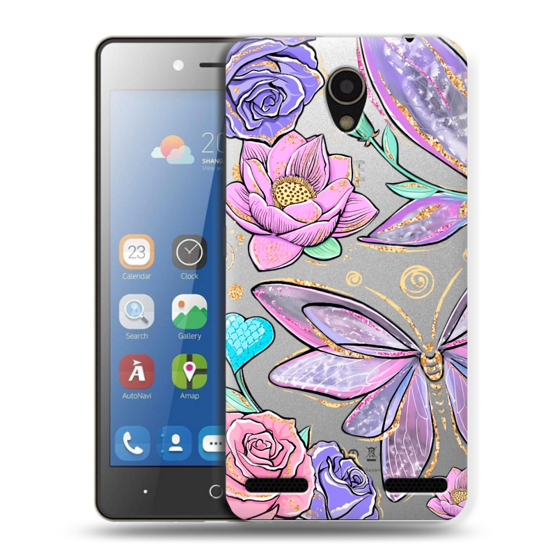 Силиконовый чехол на ZTE Blade L7 с принтом Бабочки и цветы Силиконовый чехол на ZTE Blade L7 с принтом Бабочки и цветы