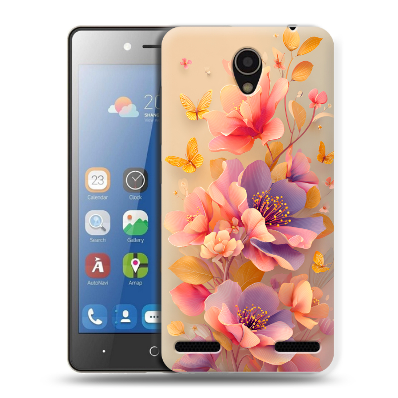 Силиконовый чехол на ZTE Blade L7 с принтом Цветы и бабочки Силиконовый чехол на ZTE Blade L7 с принтом Цветы и бабочки