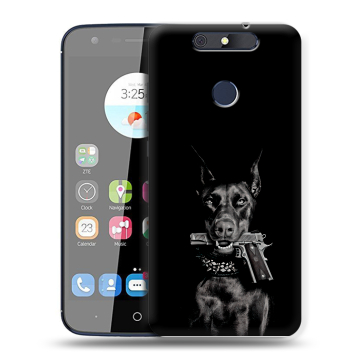 Силиконовый чехол на ZTE Blade V8C с принтом Доберман и пистолет Силиконовый чехол на ZTE Blade V8C с принтом Доберман и пистолет