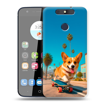 Силиконовый чехол на ZTE Blade V8C с принтом Корги на скейте Силиконовый чехол на ZTE Blade V8C с принтом Корги на скейте