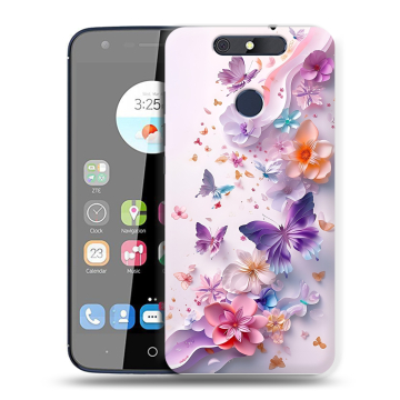 Силиконовый чехол на ZTE Blade V8C с принтом цветы бабочки Силиконовый чехол на ZTE Blade V8C с принтом цветы бабочки