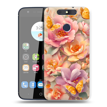 Силиконовый чехол на ZTE Blade V8C с принтом Цветы и бабочки