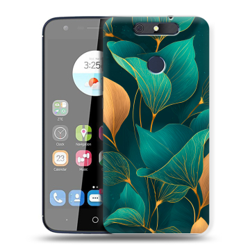 Силиконовый чехол на ZTE Blade V8C с принтом Листья и золото