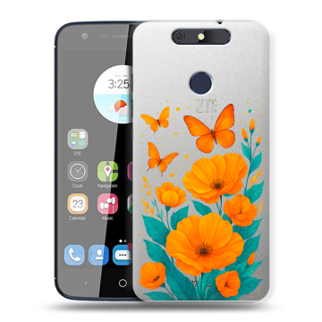 Силиконовый чехол на ZTE Blade V8C с принтом цветы бабочки
