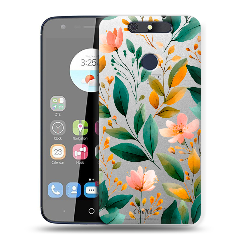 Силиконовый чехол на ZTE Blade V8C с принтом Цветы паттерн Силиконовый чехол на ZTE Blade V8C с принтом Цветы паттерн