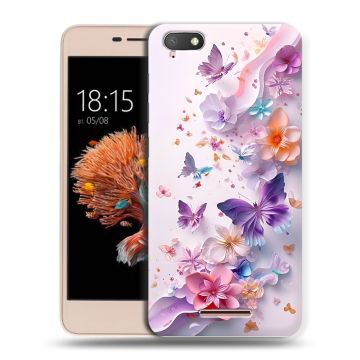 Силиконовый чехол на BQ Strike Power 4G с принтом цветы бабочки