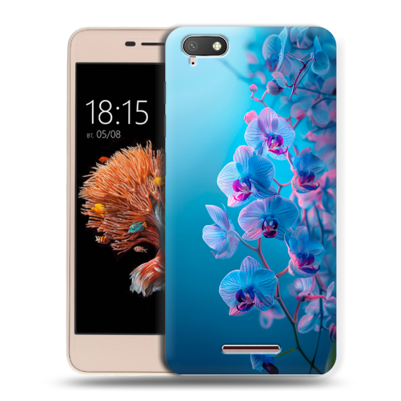 Силиконовый чехол на BQ Strike Power 4G с принтом голубые орхидеи Силиконовый чехол на BQ Strike Power 4G с принтом голубые орхидеи