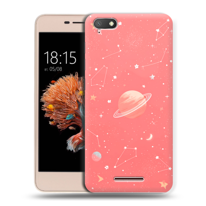 Силиконовый чехол на BQ Strike Power 4G с принтом Розовый космос Силиконовый чехол на BQ Strike Power 4G с принтом Розовый космос