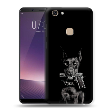 Пластиковый чехол на Vivo V7 с принтом Доберман и пистолет Пластиковый чехол на Vivo V7 с принтом Доберман и пистолет