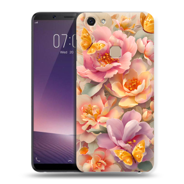 Пластиковый чехол на Vivo V7 с принтом Цветы и бабочки
