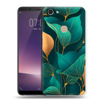Пластиковый чехол на Vivo V7 с принтом Листья и золото