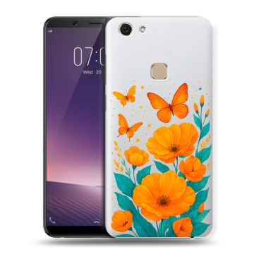 Пластиковый чехол на Vivo V7 с принтом цветы бабочки