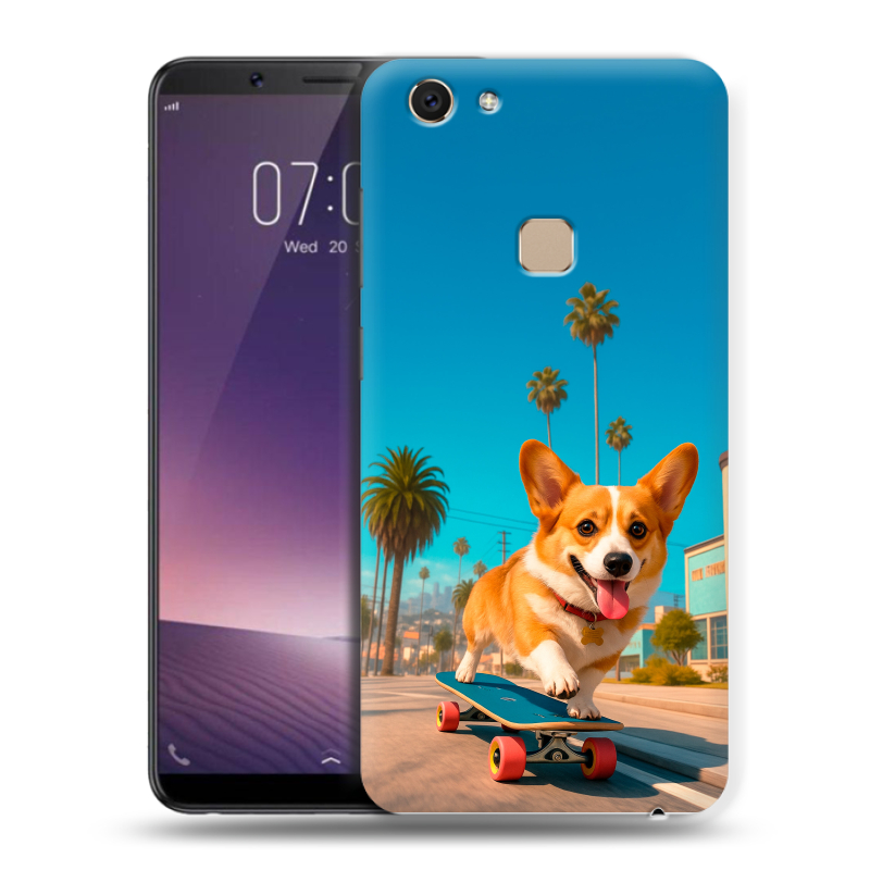 Пластиковый чехол на Vivo V7 с принтом Корги на скейте Пластиковый чехол на Vivo V7 с принтом Корги на скейте