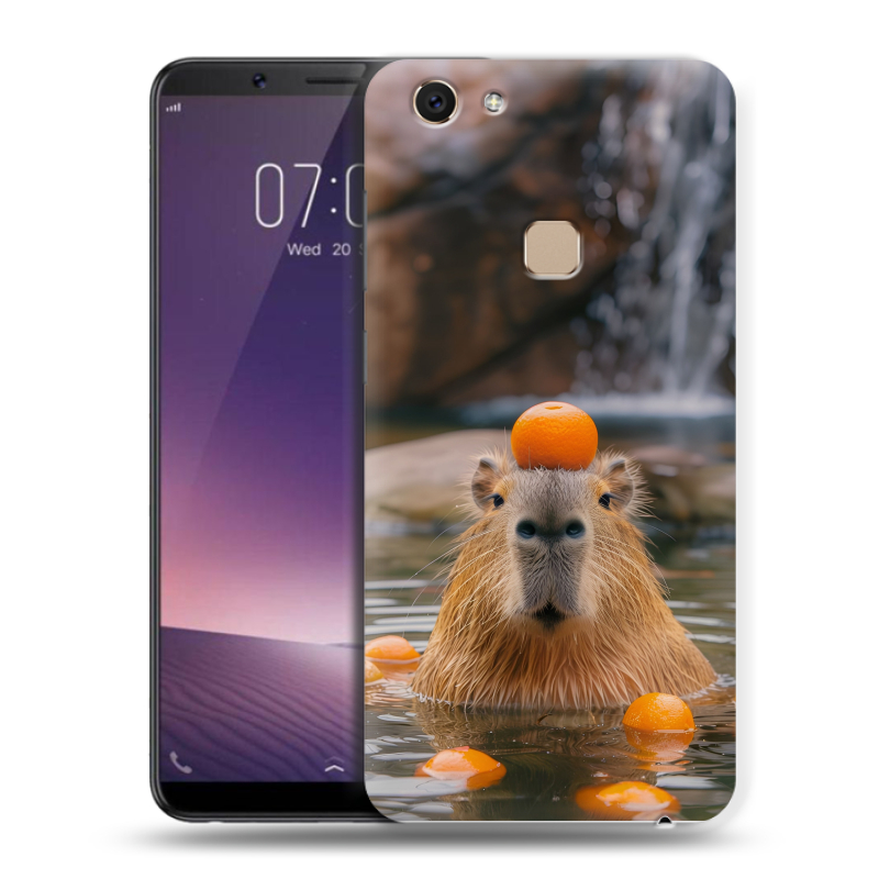 Пластиковый чехол на Vivo V7 с принтом Капибара с апельсином Пластиковый чехол на Vivo V7 с принтом Капибара с апельсином