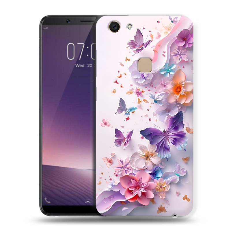 Пластиковый чехол на Vivo V7 с принтом цветы бабочки Пластиковый чехол на Vivo V7 с принтом цветы бабочки