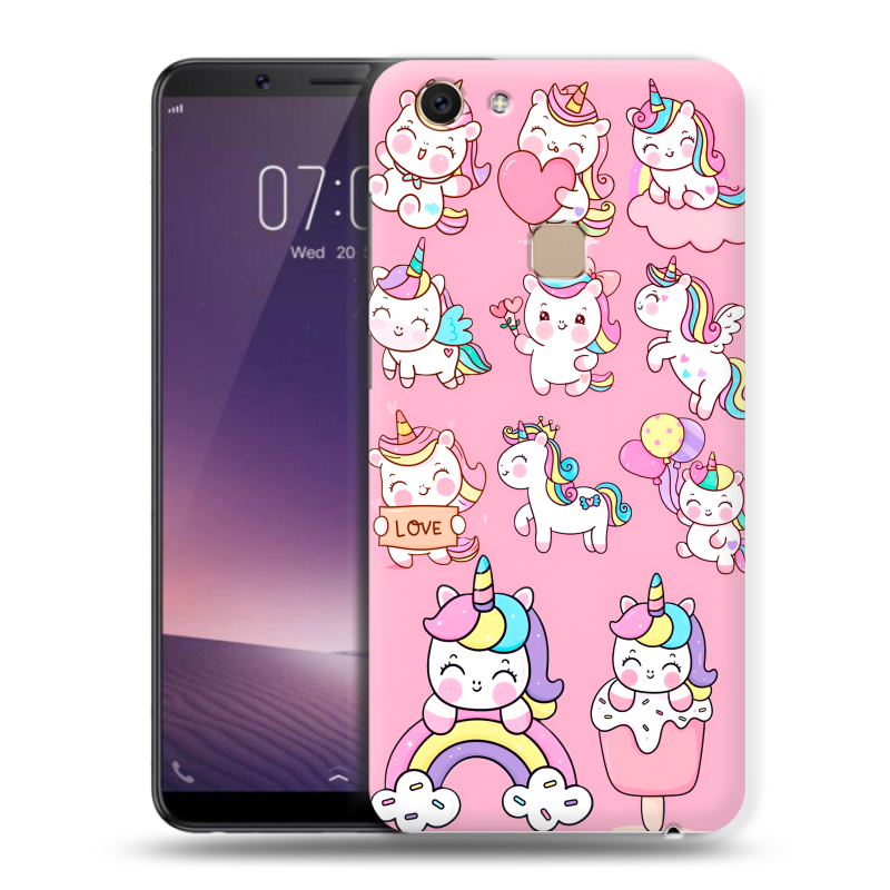 Пластиковый чехол на Vivo V7 с принтом Единороги и радуга Пластиковый чехол на Vivo V7 с принтом Единороги и радуга