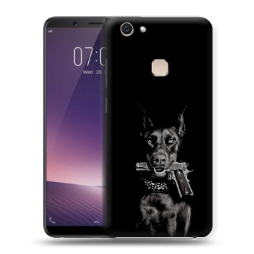 Пластиковый чехол на Vivo V7 Plus с принтом Доберман и пистолет