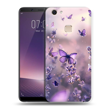 Пластиковый чехол на Vivo V7 Plus с принтом бабочки и лаванда Пластиковый чехол на Vivo V7 Plus с принтом бабочки и лаванда
