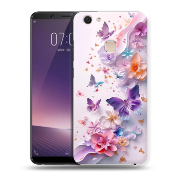 Пластиковый чехол на Vivo V7 Plus с принтом цветы бабочки Пластиковый чехол на Vivo V7 Plus с принтом цветы бабочки