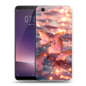 Пластиковый чехол на Vivo V7 Plus с принтом бабочки розовые Пластиковый чехол на Vivo V7 Plus с принтом бабочки розовые
