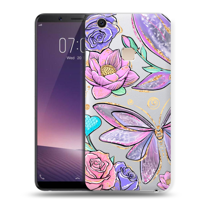Пластиковый чехол на Vivo V7 Plus с принтом Бабочки и цветы Пластиковый чехол на Vivo V7 Plus с принтом Бабочки и цветы