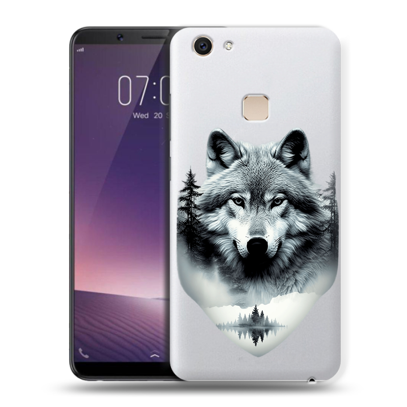 Пластиковый чехол на Vivo V7 Plus с принтом Волк в лесу Пластиковый чехол на Vivo V7 Plus с принтом Волк в лесу