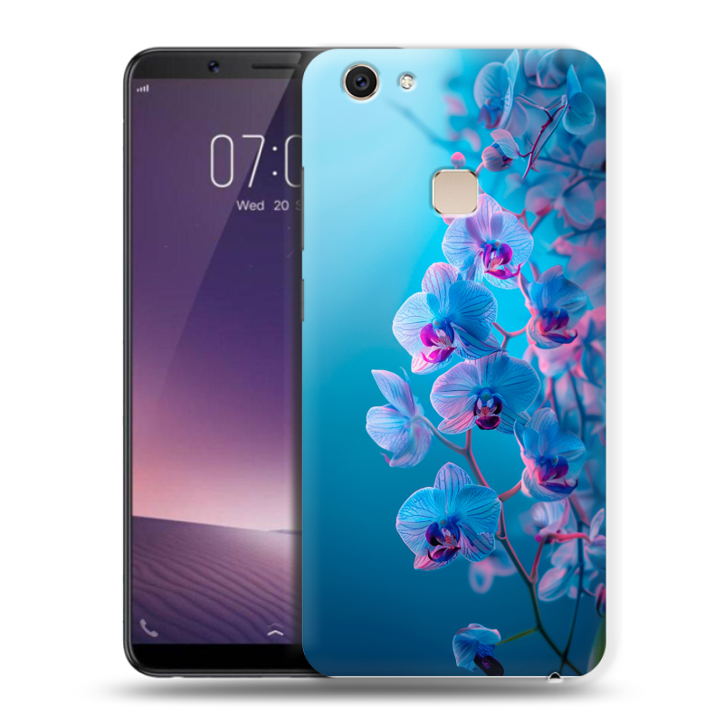 Пластиковый чехол на Vivo V7 Plus с принтом голубые орхидеи Пластиковый чехол на Vivo V7 Plus с принтом голубые орхидеи