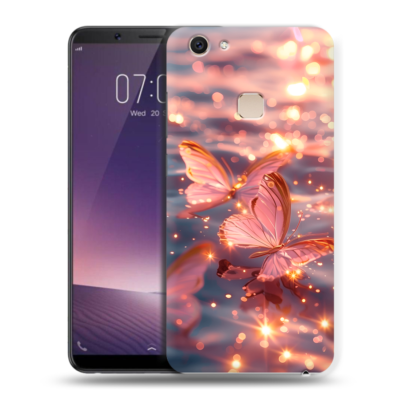 Пластиковый чехол на Vivo V7 Plus с принтом бабочки розовые Пластиковый чехол на Vivo V7 Plus с принтом бабочки розовые