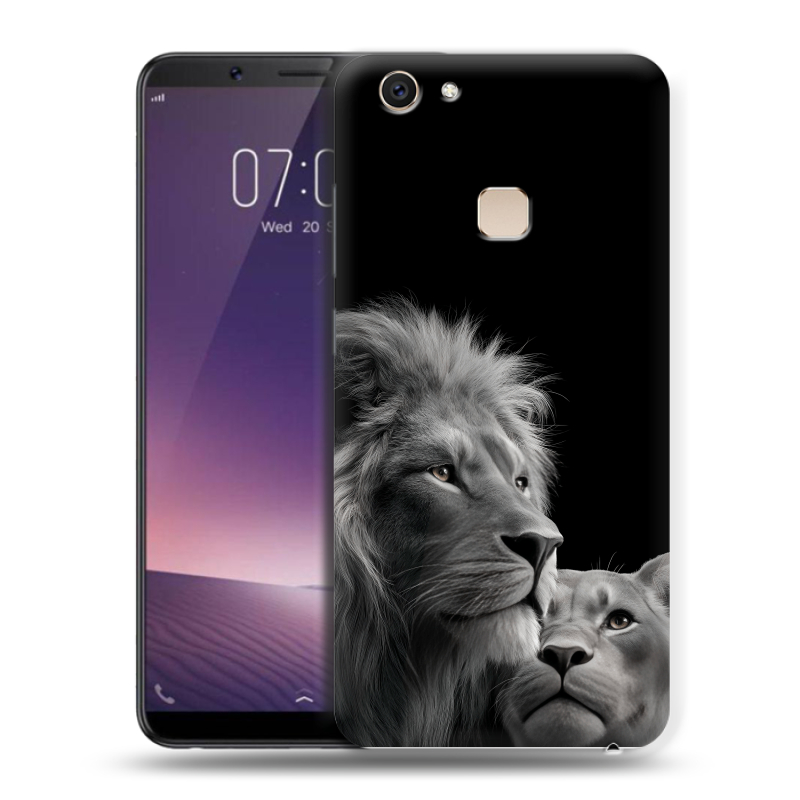 Пластиковый чехол на Vivo V7 Plus с принтом Лев кошки Пластиковый чехол на Vivo V7 Plus с принтом Лев кошки