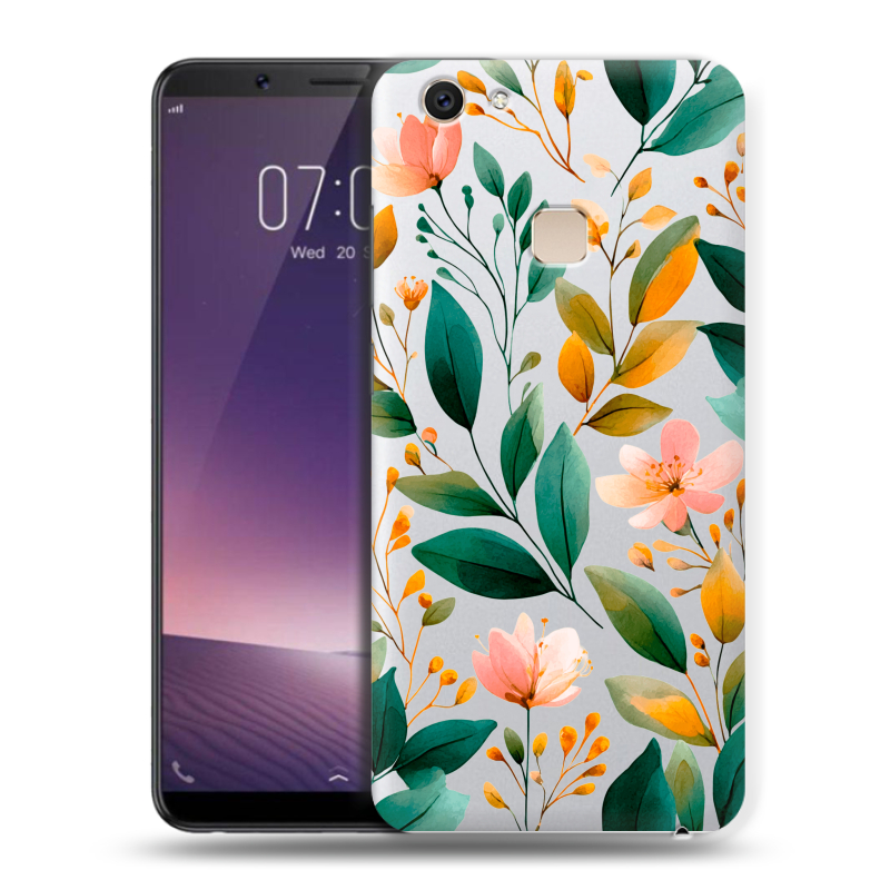 Пластиковый чехол на Vivo V7 Plus с принтом Цветы паттерн Пластиковый чехол на Vivo V7 Plus с принтом Цветы паттерн