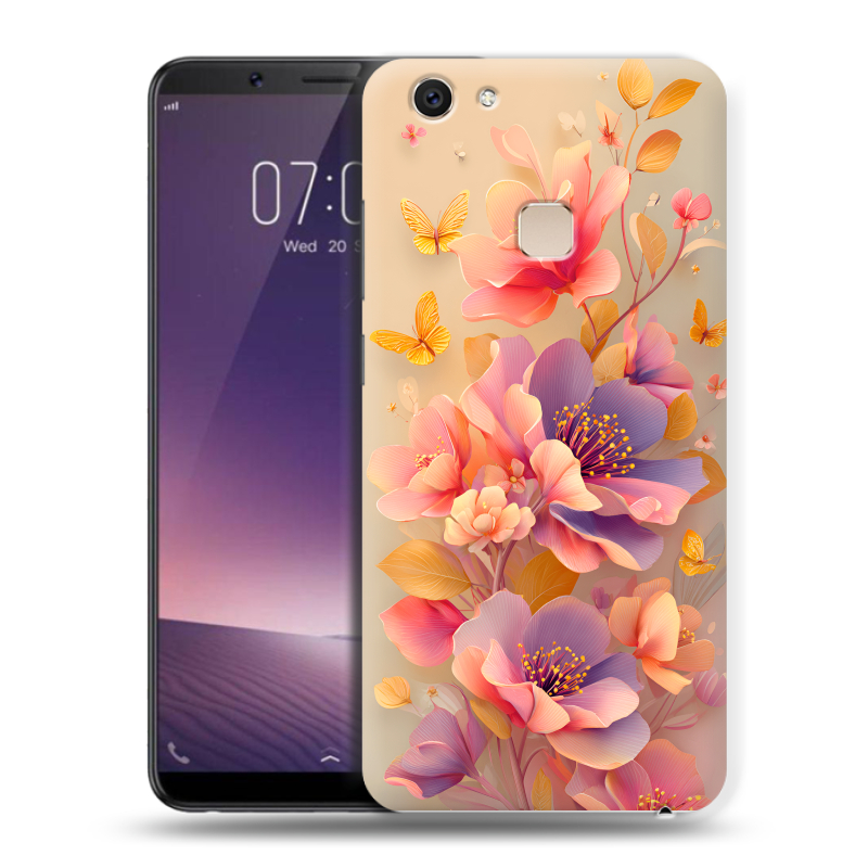 Пластиковый чехол на Vivo V7 Plus с принтом Цветы и бабочки Пластиковый чехол на Vivo V7 Plus с принтом Цветы и бабочки