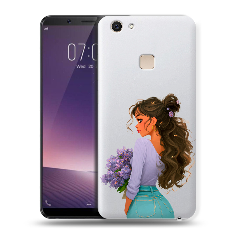 Пластиковый чехол на Vivo V7 Plus с принтом девушка цветы Пластиковый чехол на Vivo V7 Plus с принтом девушка цветы