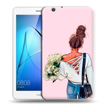 Силиконовый чехол на Huawei MediaPad T3 7 3G с принтом Девушка и букет