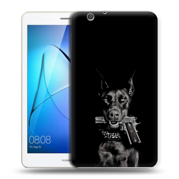 Силиконовый чехол на Huawei MediaPad T3 7 3G с принтом Доберман и пистолет