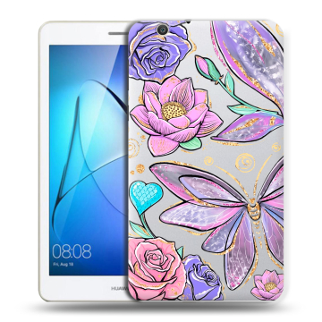 Силиконовый чехол на Huawei MediaPad T3 7 3G с принтом Бабочки и цветы