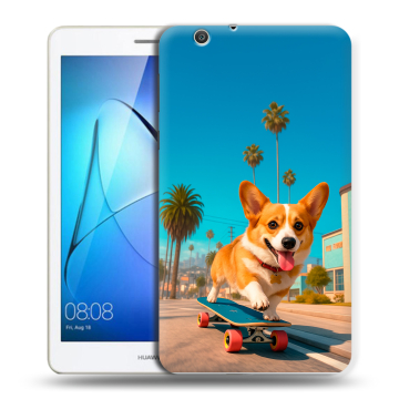 Силиконовый чехол на Huawei MediaPad T3 7 3G с принтом Корги на скейте