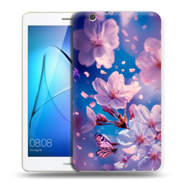 Силиконовый чехол на Huawei MediaPad T3 7 3G с принтом цветы бабочки