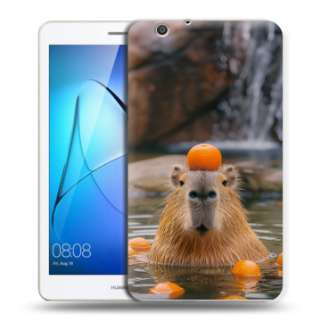 Силиконовый чехол на Huawei MediaPad T3 7 3G с принтом Капибара с апельсином