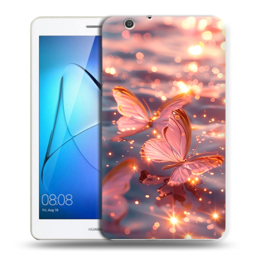 Силиконовый чехол на Huawei MediaPad T3 7 3G с принтом бабочки розовые